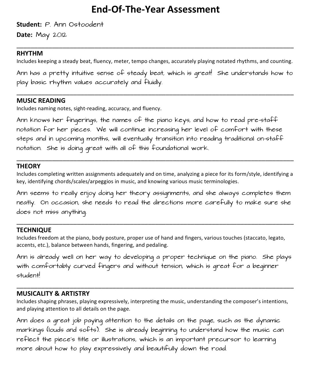 End Of Year Comments Performance Review Examples