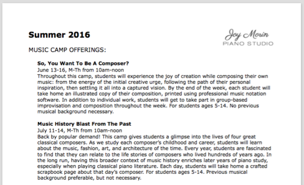 summer camp descriptions