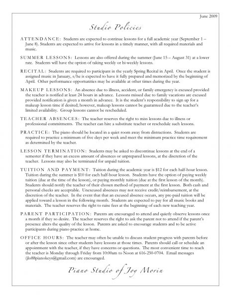 Example Studio Policies handout – Color In My Piano