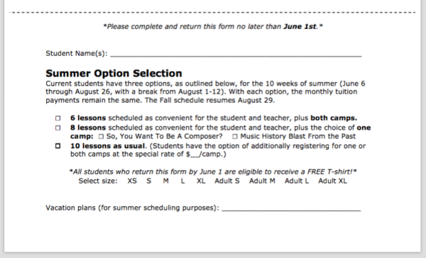 summer option selection